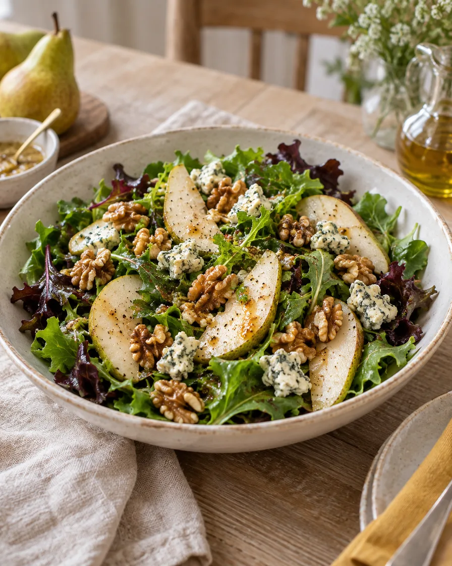Pear walnut and blue cheese salad - AI-generated serving suggestion